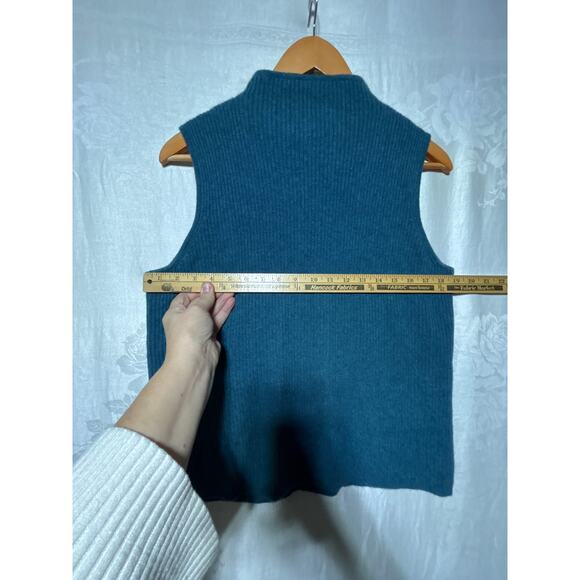 Halston Cashmere Shell XL Teal High Neck Sleeveless Tank Sweater 2 Ply - Picture 5 of 6